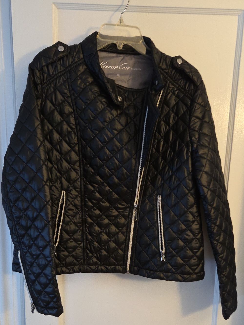 Kenneth Cole Black Quilted Puffer Moto Jacket